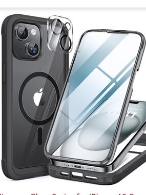 iPhone 15 Full-Body Magnetic Glass Case MagSafe Compatible 6.1”- BLACK